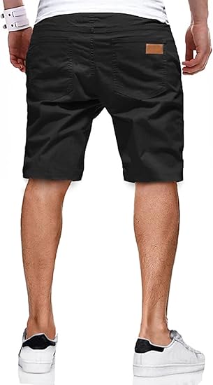 Mens Casual Shorts - Cotton Drawstring Summer Beach Stretch Twill Chino Golf Shorts