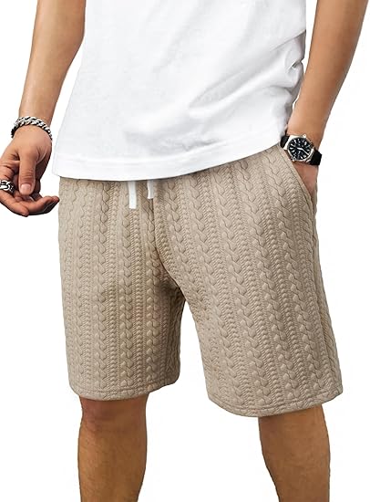 Men's Lounge Sweat Shorts Cable Knit Drawstring Elastic Waist Casual Summer Vacation Beach 7.5 Inch Shorts